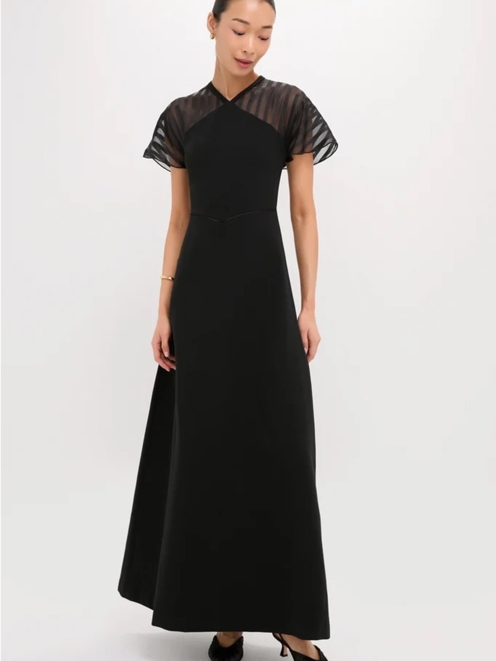 Tuckernuck Black Maxi Dress with Sheer Striped Yoke
